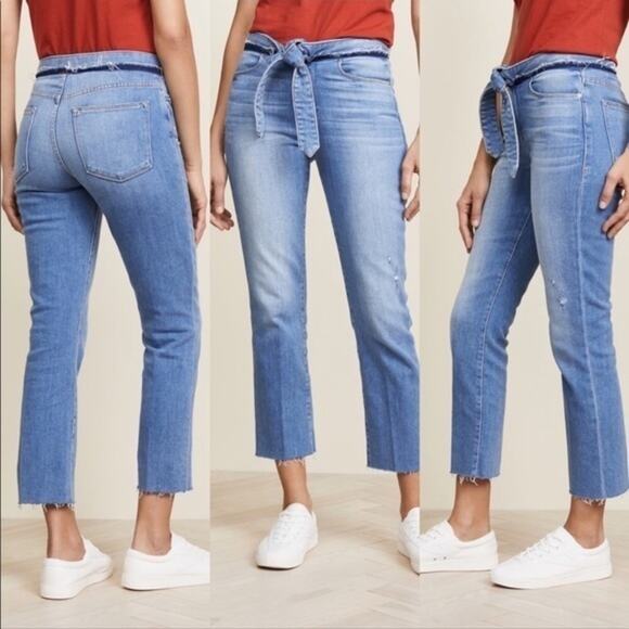 Frame Le High Straight Tie Waist Raw Hem Jeans Size 25 NWOT - Picture 3 of 11